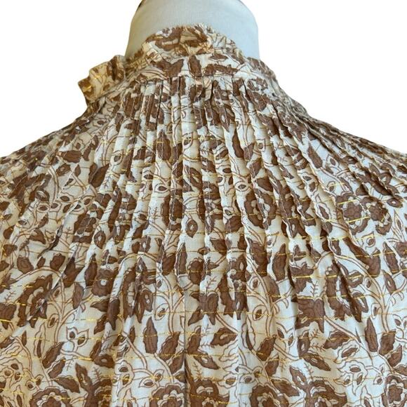 Cleobella cotton floral and gold thread yoke neck blouse sz xs - Picture 4 of 8